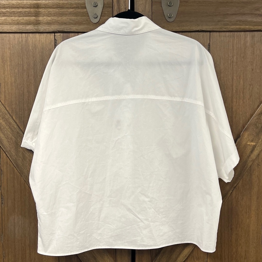 Zara Cotton Button Up Wide Short Sleeve Blouse Work Shirt Size XS - Picture 3 of 5